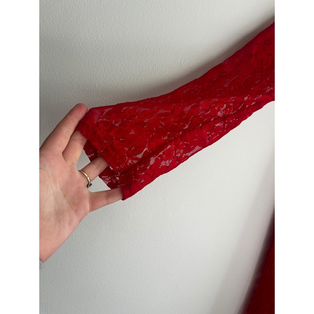 Byanapa Red Floral Lace Maxi Duster Open Front Long Sleeve Sexy Robe Boudoir - Picture 3 of 11